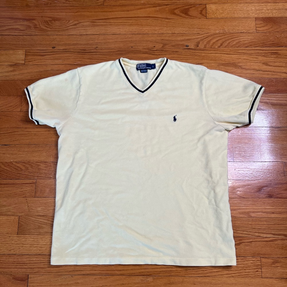 Ralph Lauren yellow with black strips V-Neck Men's Tee